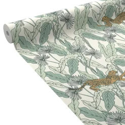 Caselio Papier peint intissé FELINDRA vert feuille et doré - 4MURS
