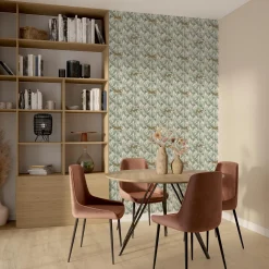 Caselio Papier peint intissé FELINDRA vert feuille et doré - 4MURS