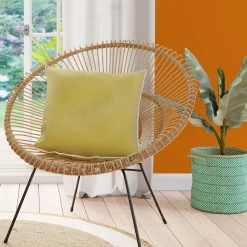 Housse de coussin LIN LAVE coloris vert moutarde 40 x 40 cm - 4MURS