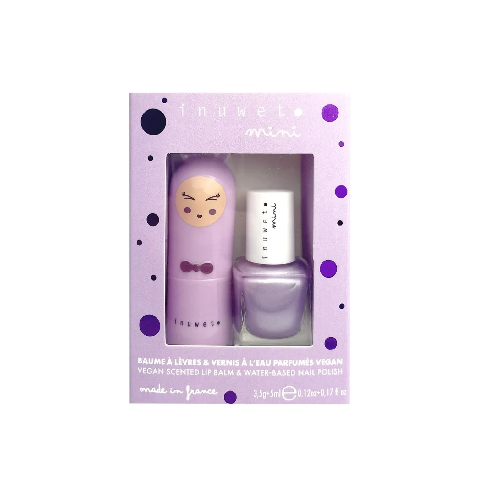 Inuwet Coffret cosmétique DUO BAUME À LÉVRE ET VERNIS À ONGLE Guimauve/Myrtille mauve