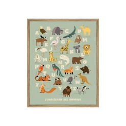 4MURS Image encadrée ABECEDAIRE LA CARTE DES ANIMAUX vert - 4MURS