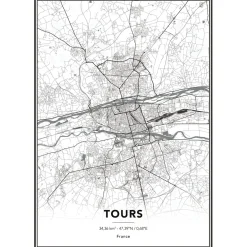 4MURS Image encadrée MAP TOURS 50 x 70 cm - 4MURS