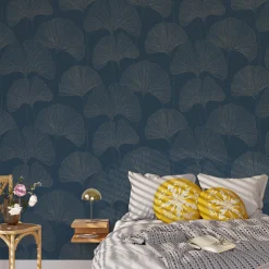 4MURS Papier peint intissé GINKGO coloris bleu nuit - 4MURS