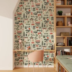 4MURS Papier peint intissé KAWAII noir et rouge orangé - 4MURS