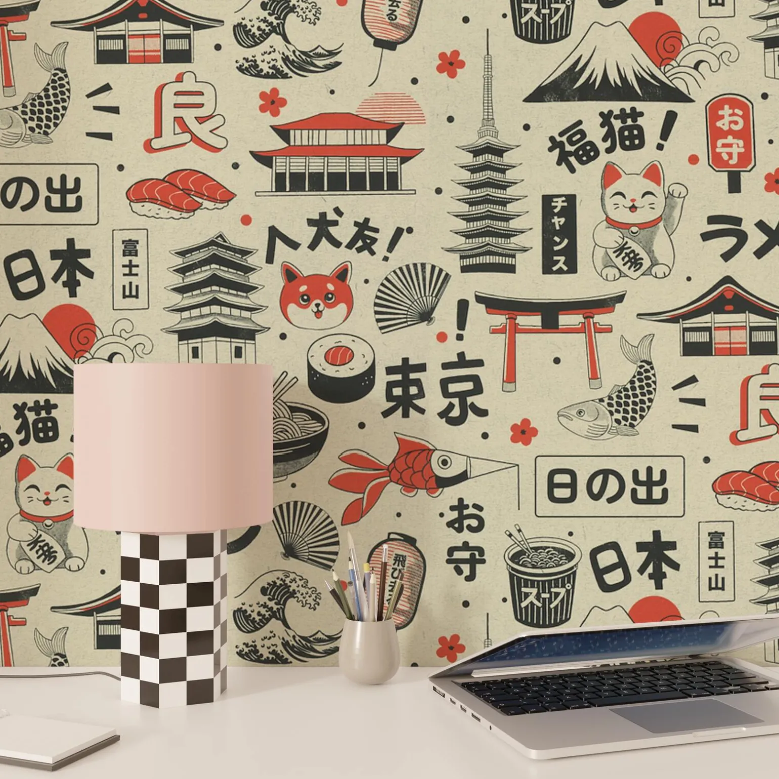 4MURS Papier peint intissé KAWAII noir et rouge orangé - 4MURS