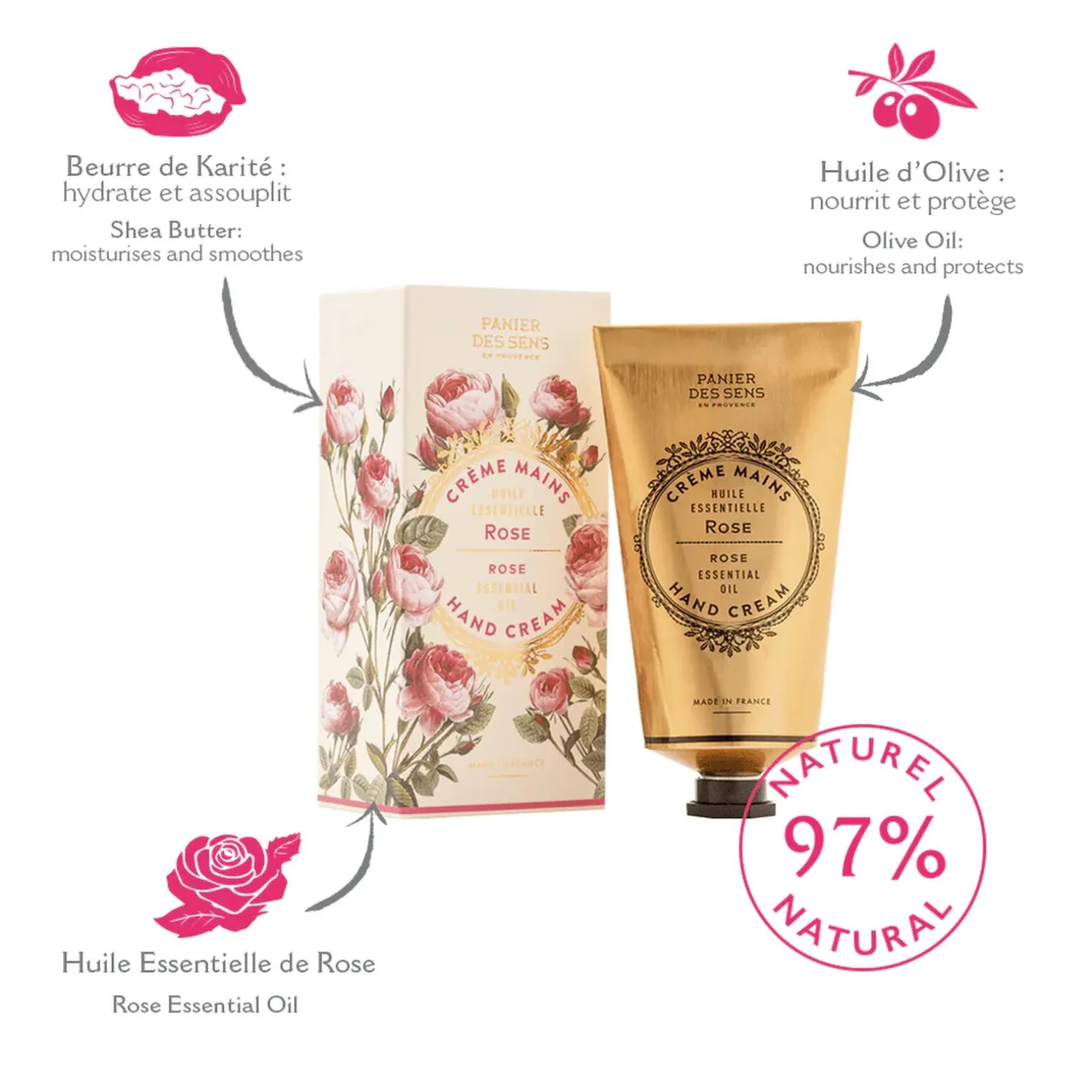 Panier des sens Crème mains ROSE Rose hauteur 11,4 cm - 4MURS