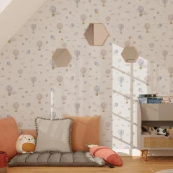 Papier peint intissé AIR BALLOON beige taupe, rose et bleu - 4MURS