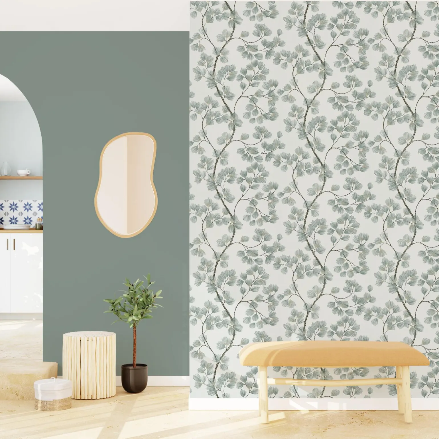 Papier peint intissé ALBIZIA coloris vert de gris - 4MURS