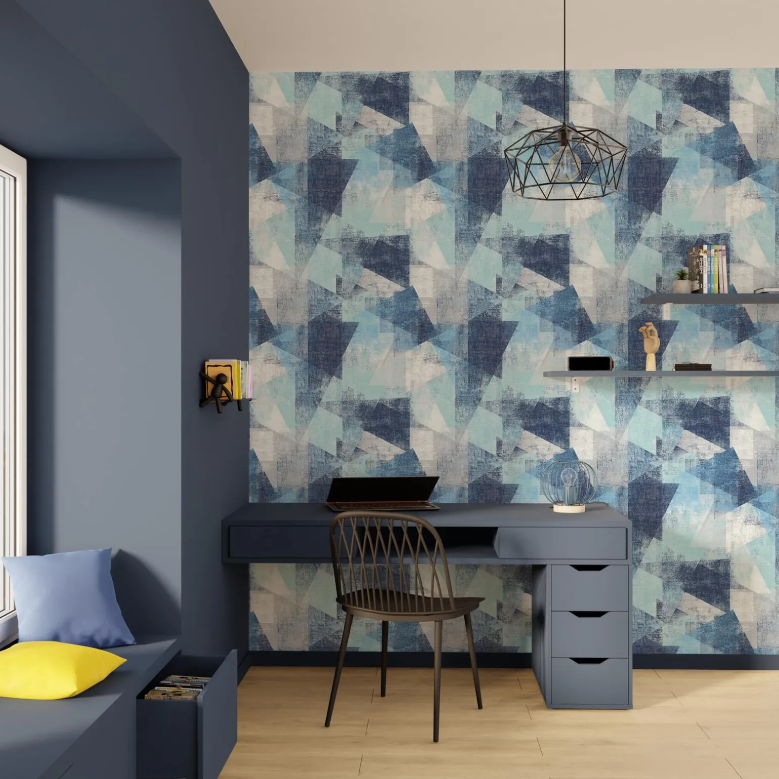 Papier peint intissé BENSON coloris bleu jeans - 4MURS
