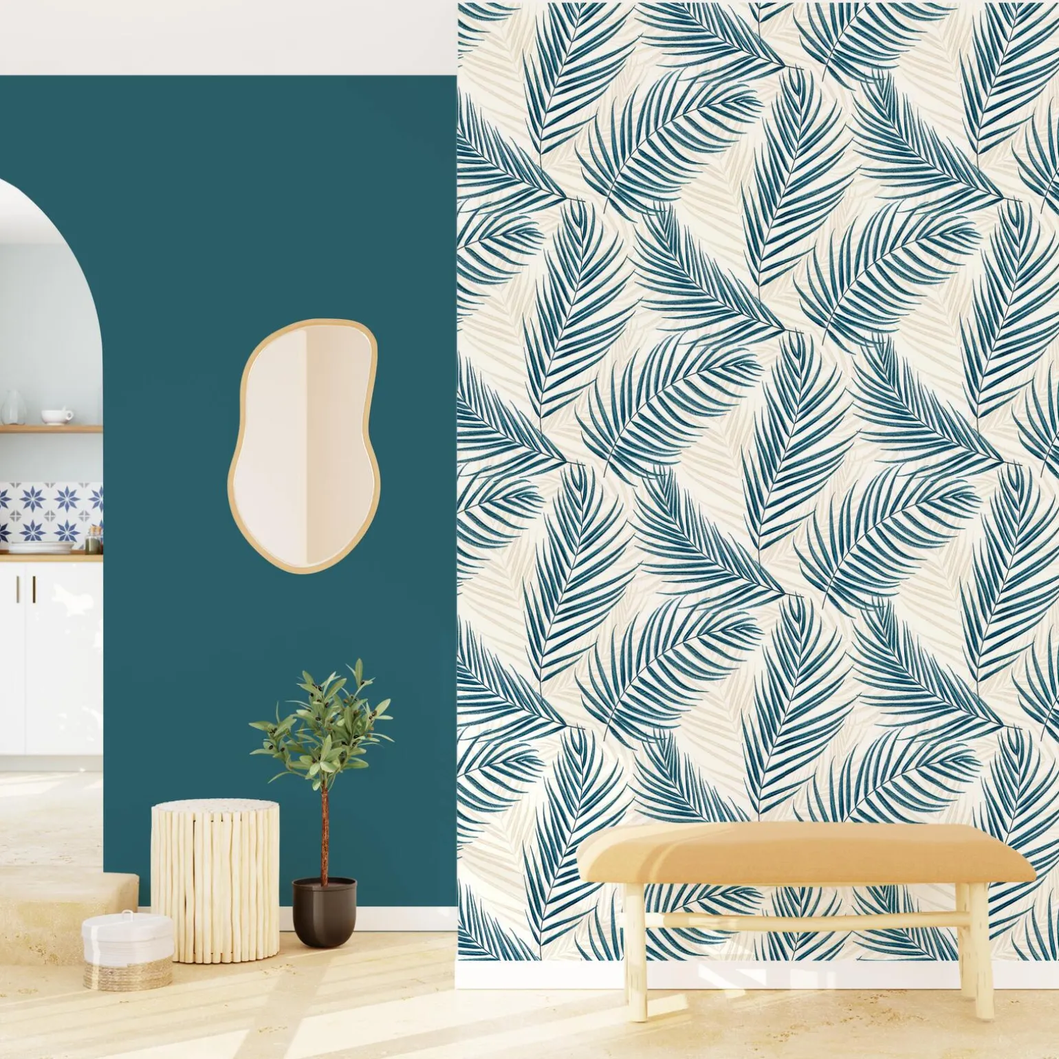 Papier peint intissé BERTILLE coloris bleu paon - 4MURS