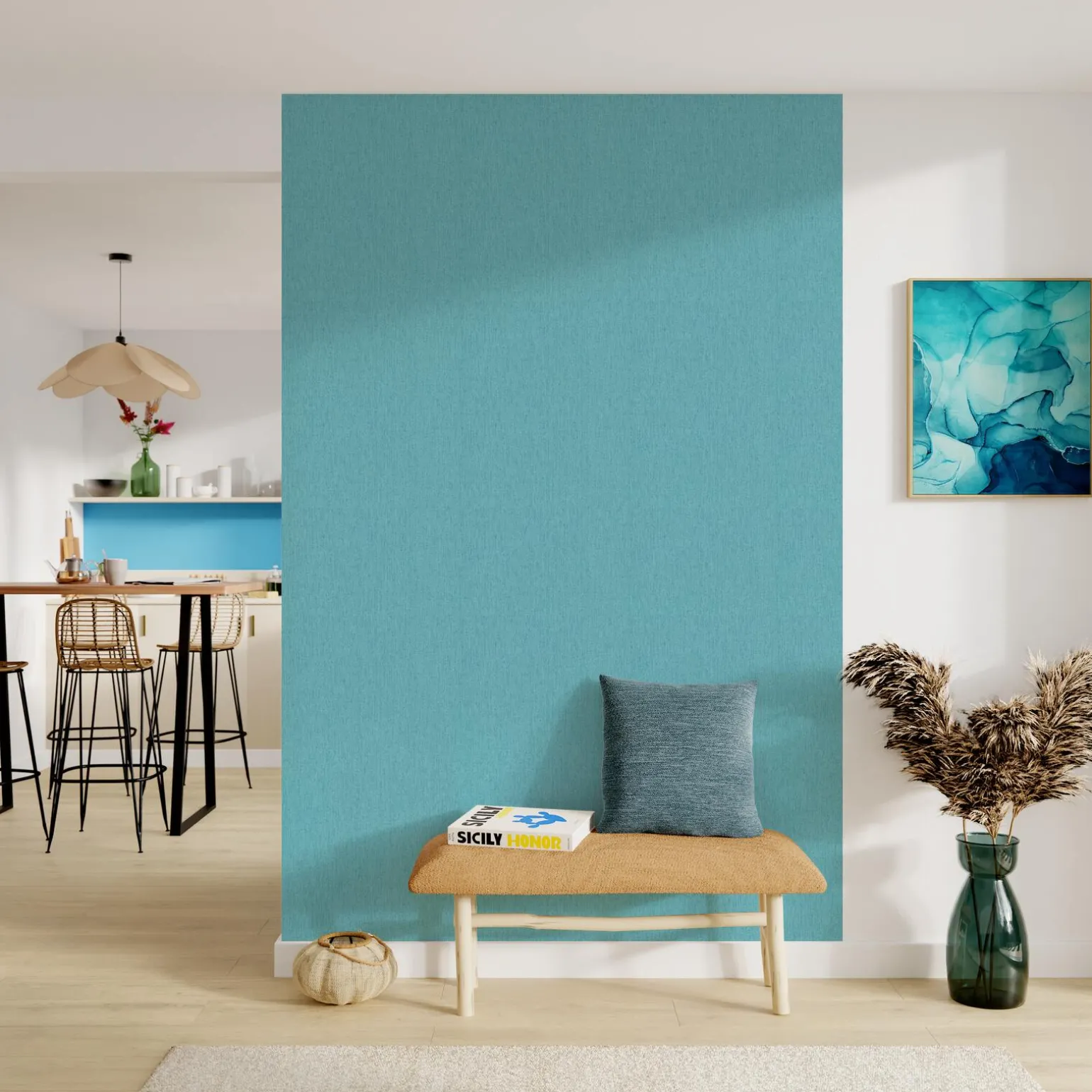 Papier peint intissé CALICO coloris bleu aqua - 4MURS