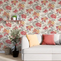 Papier peint intissé CLEOME coloris Blanc et rouge - 4MURS