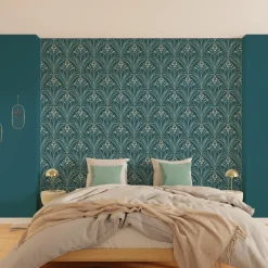 Papier peint intissé ELIZABETH coloris bleu paon - 4MURS