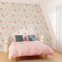 Papier peint intissé EMELIE coloris Rose et vert bleuté - 4MURS