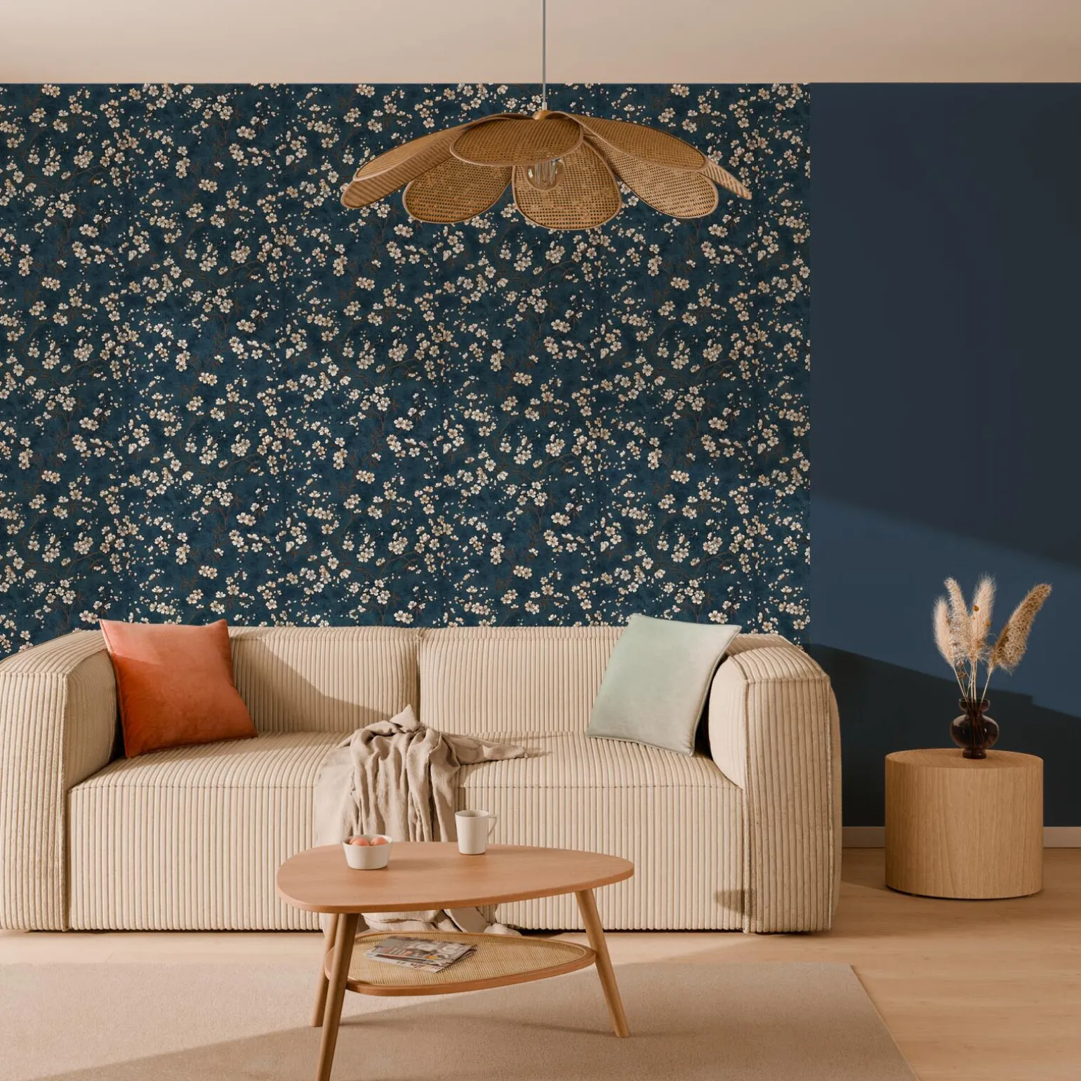 Papier peint intissé FLORENTINE BLOSSOM coloris bluestone - 4MURS