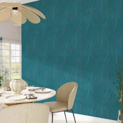 Papier peint intissé FRISSON coloris bleu paon - 4MURS