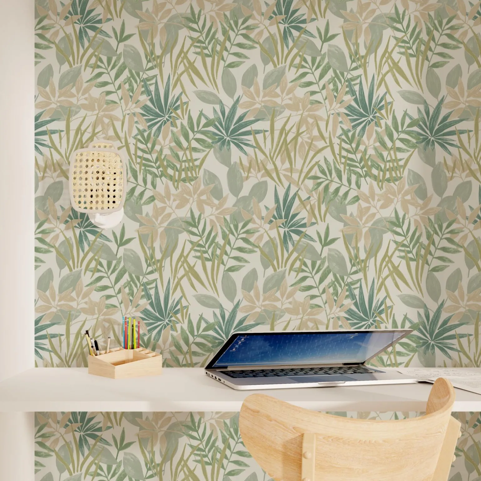 Papier peint intissé IVANNA coloris vert et beige rosé - 4MURS