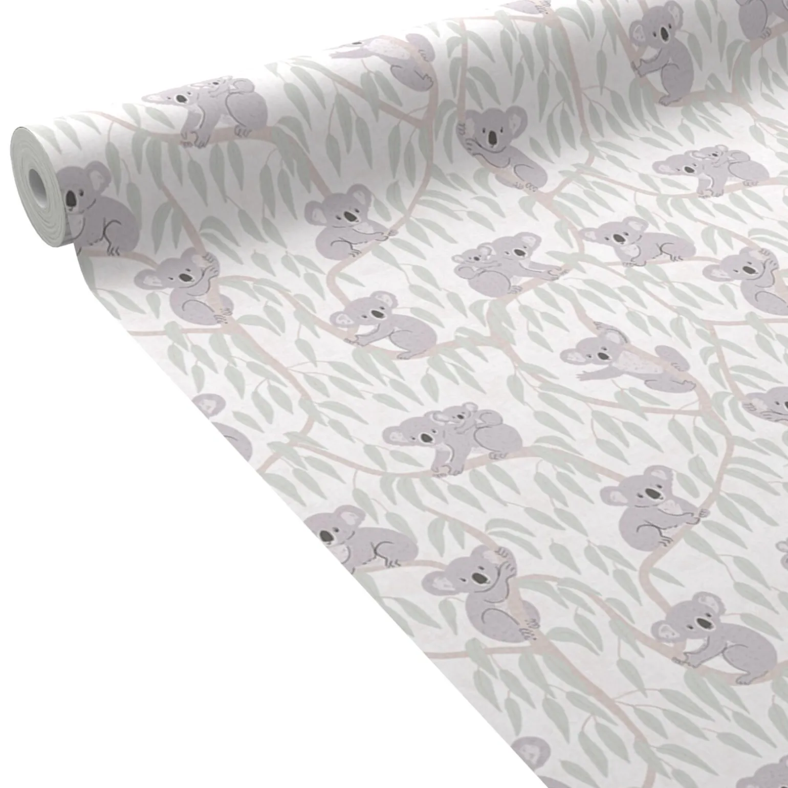 Papier peint intissé KOALAS coloris vert feuille et gris - 4MURS