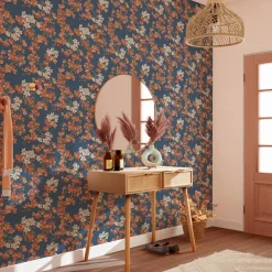Papier peint intissé LYSIA coloris bleu foncé et rouge - 4MURS