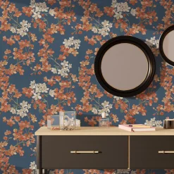 Papier peint intissé LYSIA coloris bleu foncé et rouge - 4MURS