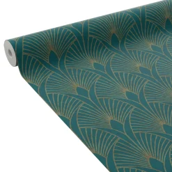 Papier peint intissé pré-encollé NORAH bleu paon et doré - 4MURS