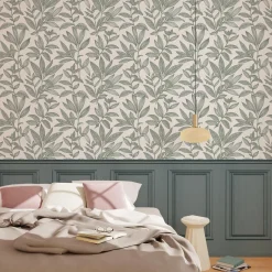 Papier peint intissé SOUBASSEMENT MOULURES vert de gris - 4MURS