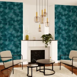 Papier peint intissé YANG coloris bleu paon - 4MURS