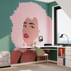 Papier peint panoramique XL BILLIE 400 x 270 cm vert bleuté et rose