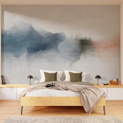 Papier peint panoramique XL INKY 400 x 270 cm bleu ciel et rouge orangé