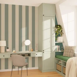 Papier peint vinyle PODIUM STRIPE vert de gris et blanc - 4MURS