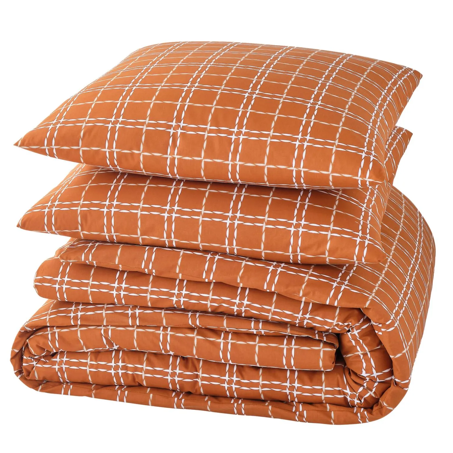 Parure de lit en toile de coton CRAFTED CHECK camel 260 x 240 cm
