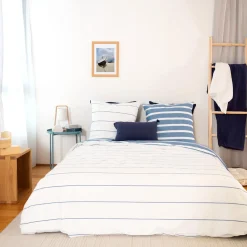 Parure de lit en toile de coton STRIPES bleu 260 x 240 cm - 4MURS