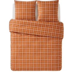 Parure de lit en toile de coton CRAFTED CHECK camel 240 x 220 cm