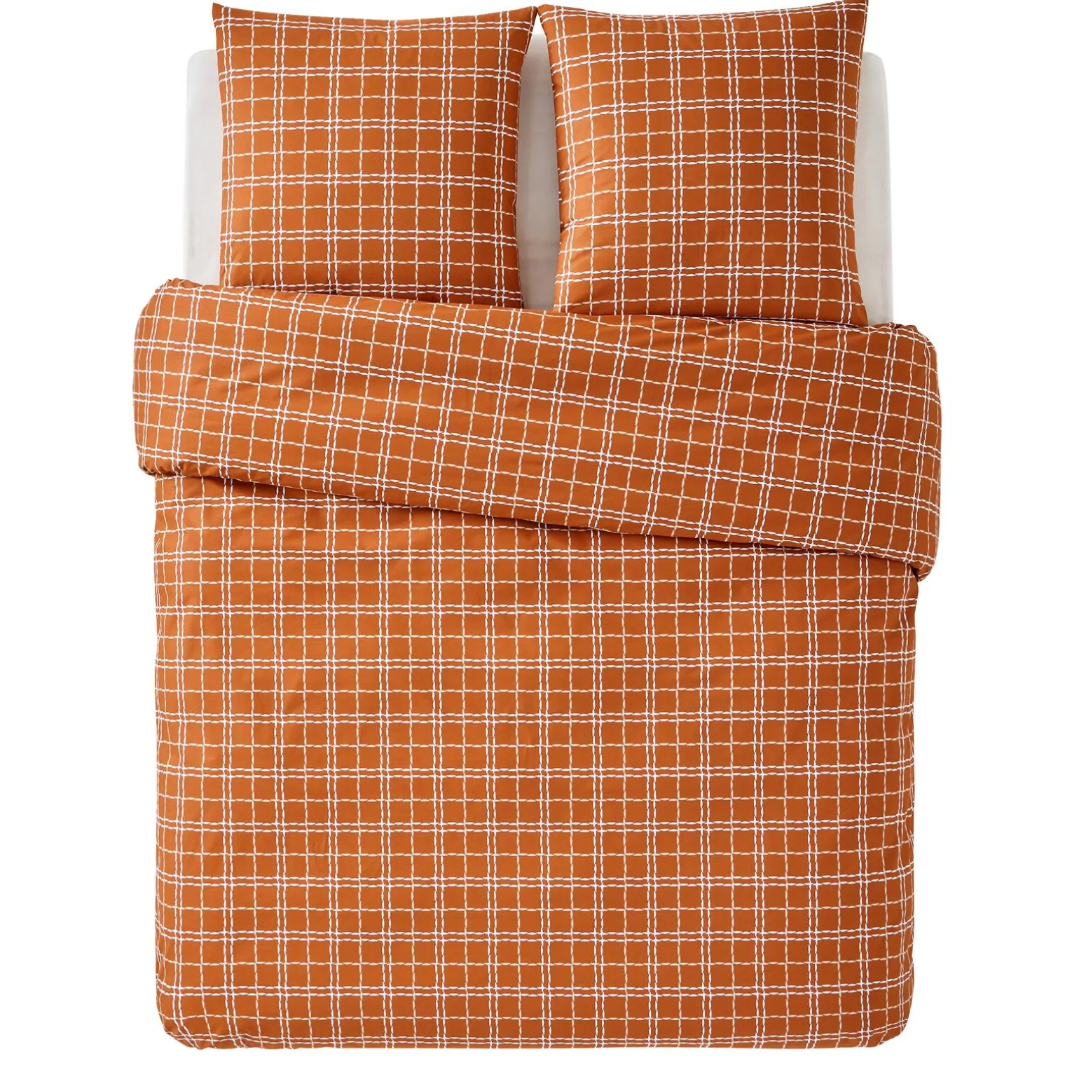 Parure de lit en toile de coton CRAFTED CHECK camel 240 x 220 cm