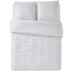 Parure de lit en toile de coton BRUSH STRIPES gris 260 x 240 cm