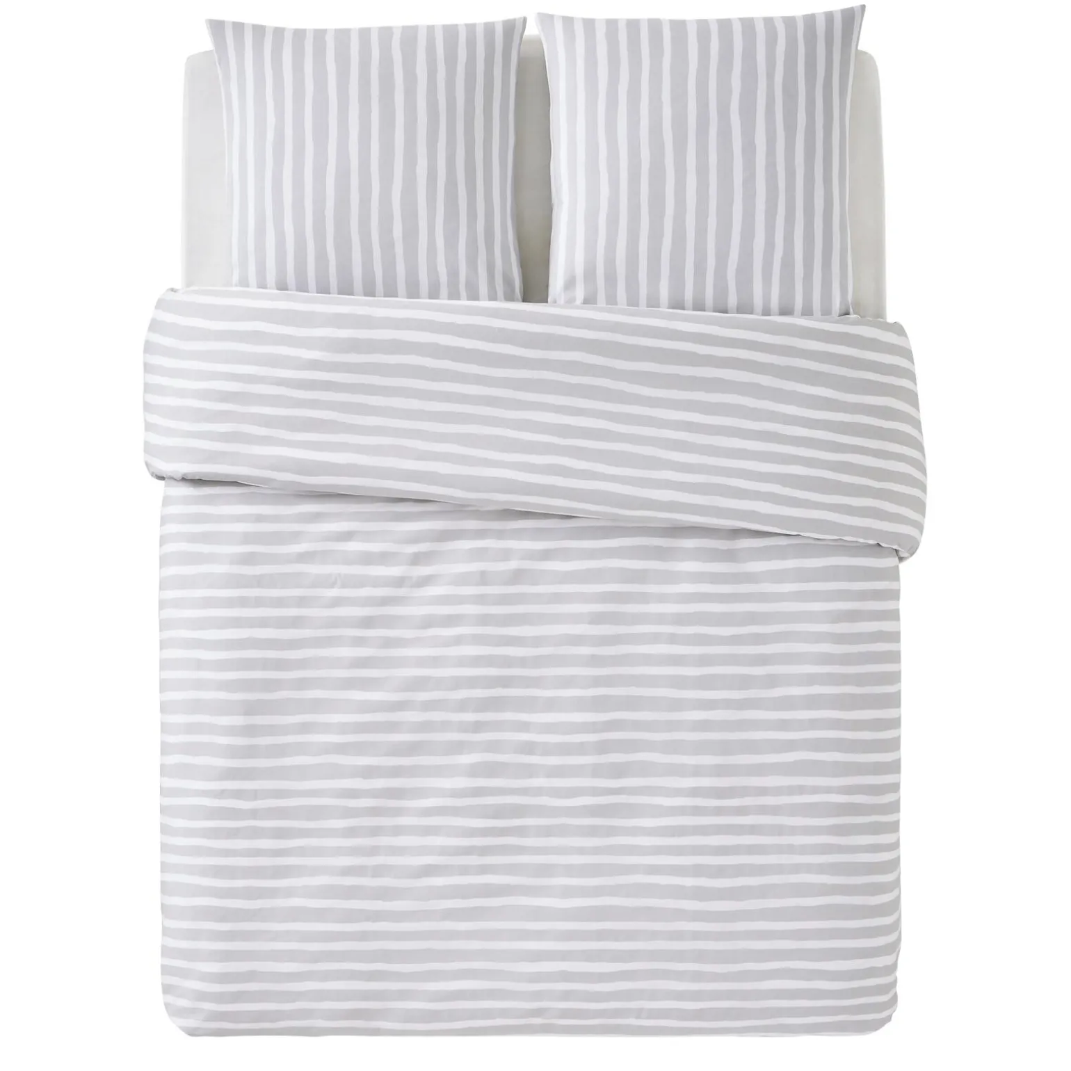 Parure de lit en toile de coton BRUSH STRIPES gris 260 x 240 cm