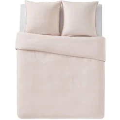 Parure de lit lin et coton lavé MACHA bois de rose 260 x 240 cm
