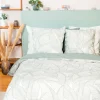 Parure de lit lin et coton lavé PAMPELUNE blanc / vert 260 x 240 cm