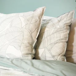 Parure de lit lin et coton lavé PAMPELUNE blanc / vert 260 x 240 cm