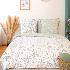 Parure de lit satin bio SUSIE vert amande 260 x 240 cm - 4MURS