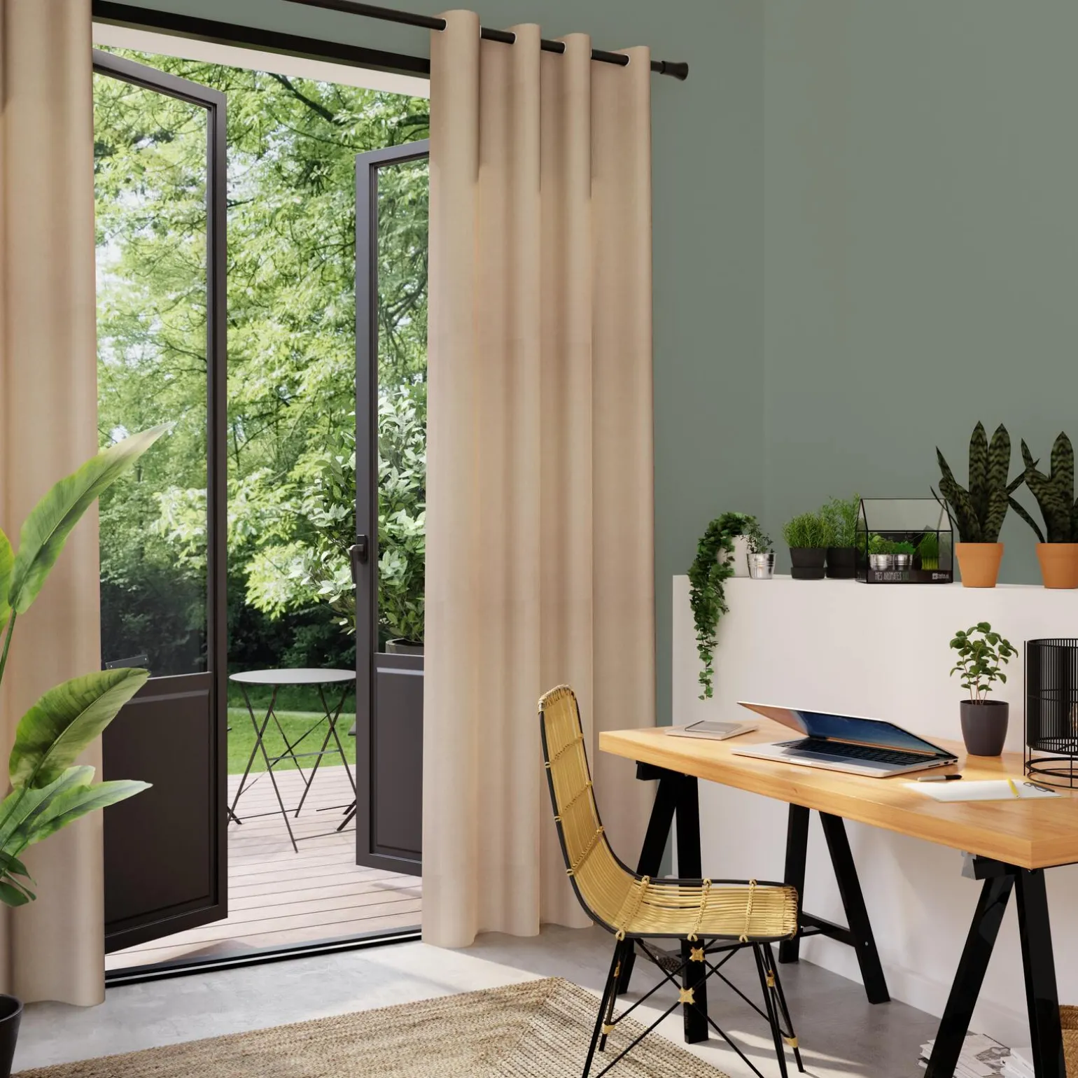 Rideau BRUSH coloris beige 135 x 240 cm - 4MURS