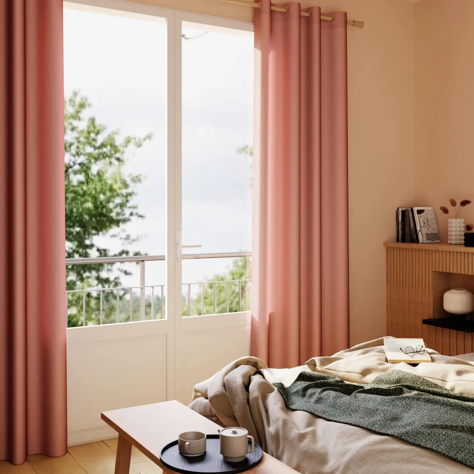 Rideau COTOON coloris rose tendre 140 x 240 cm - 4MURS