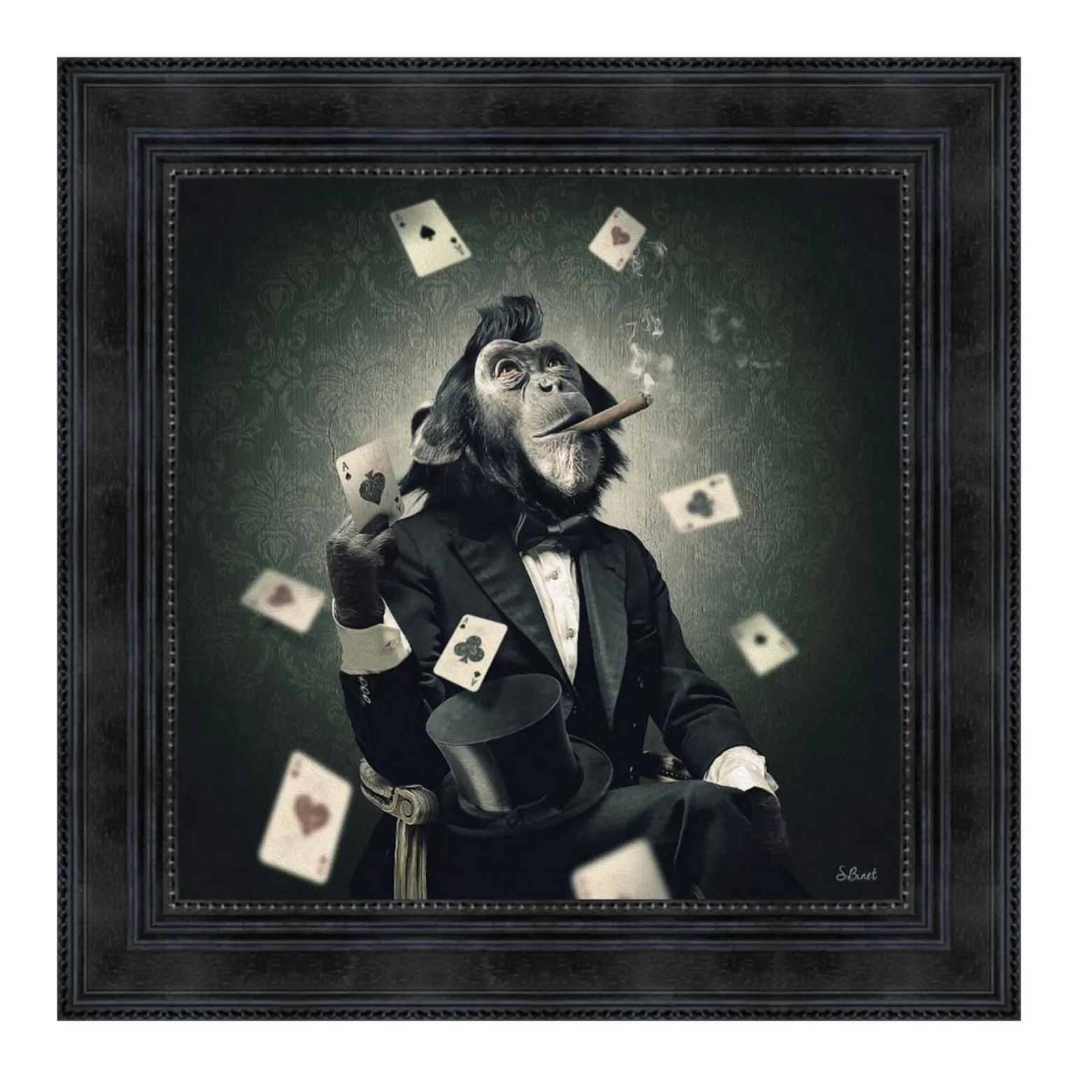 Tableau BINET SINGE POKER coloris noir - 4MURS