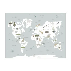 Tableau CARTE ANIMALS ON THE PLANET bleu ciel et blanc - 4MURS