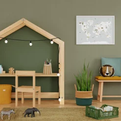 Tableau CARTE ANIMALS ON THE PLANET bleu ciel et blanc - 4MURS