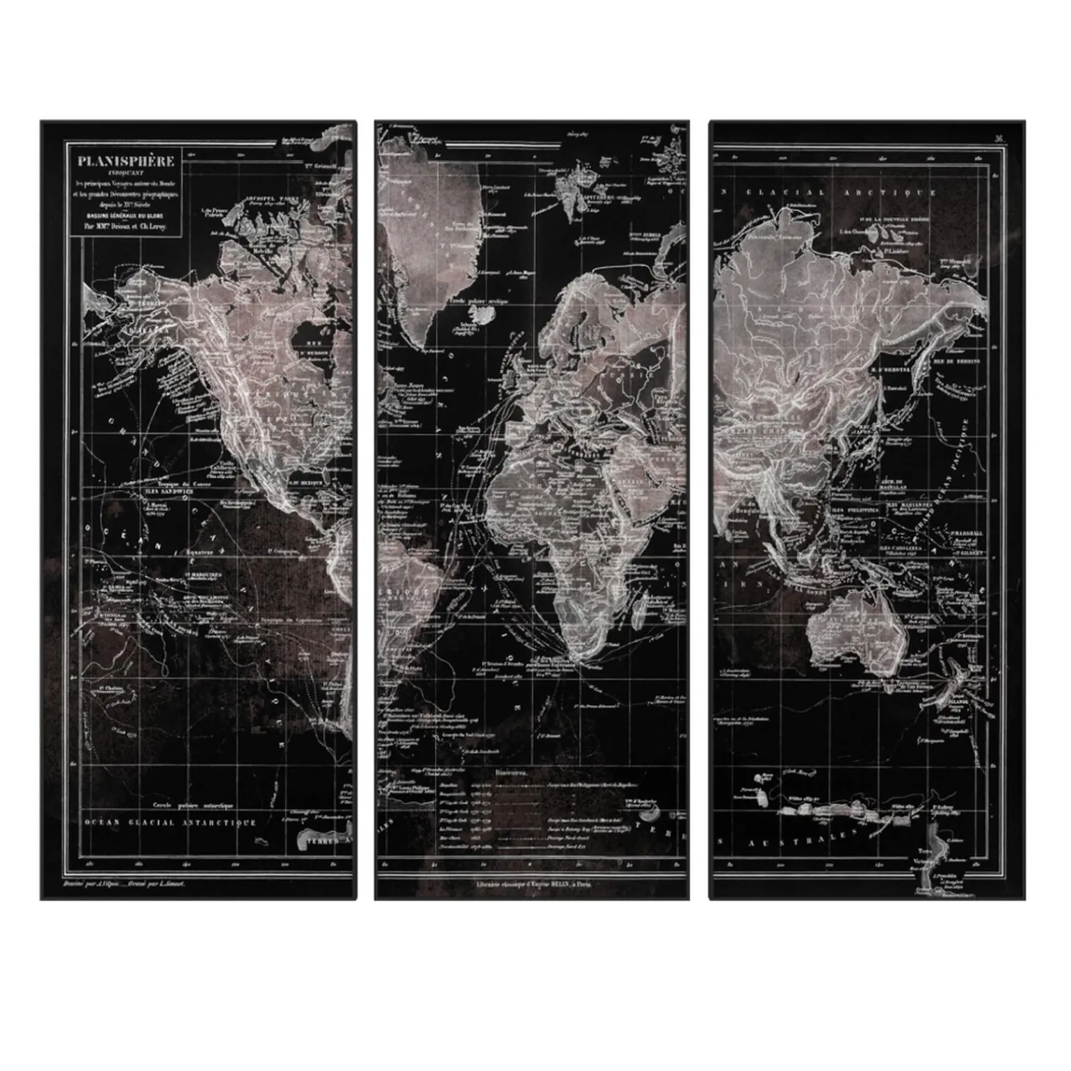 Tableau en verre OLD MAP coloris noir - 4MURS