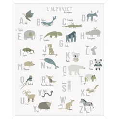 Tableau L'ALPHABET ANIMALS ON THE PLANET beige Kaki pétrole - 4MURS