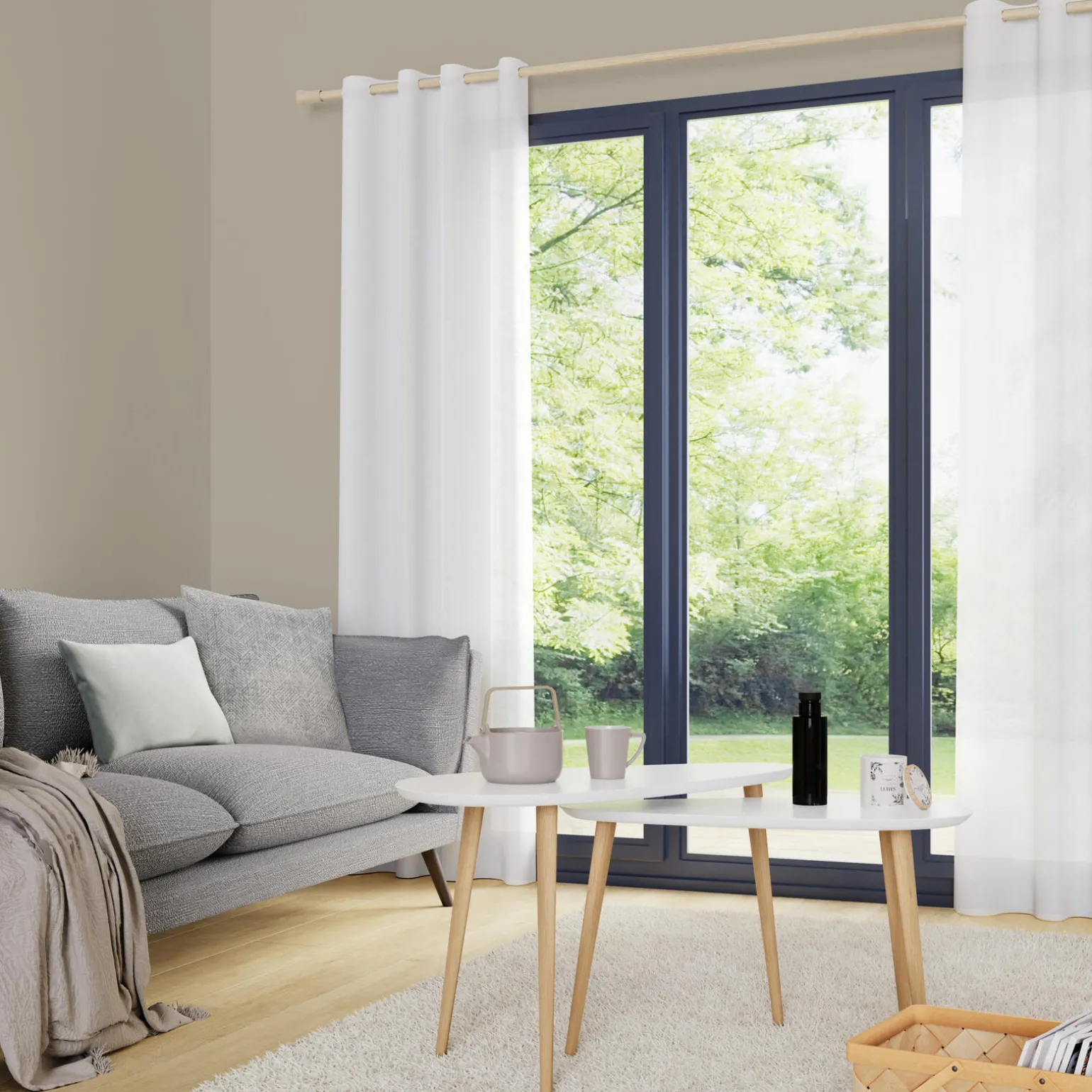 Voilage ASPECT LIN coloris blanc 145 x 260 cm - 4MURS