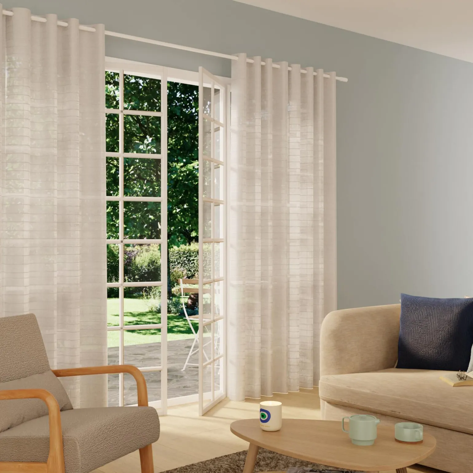 Voilage FLOT BLEU coloris blanc 300 x 240 cm - 4MURS